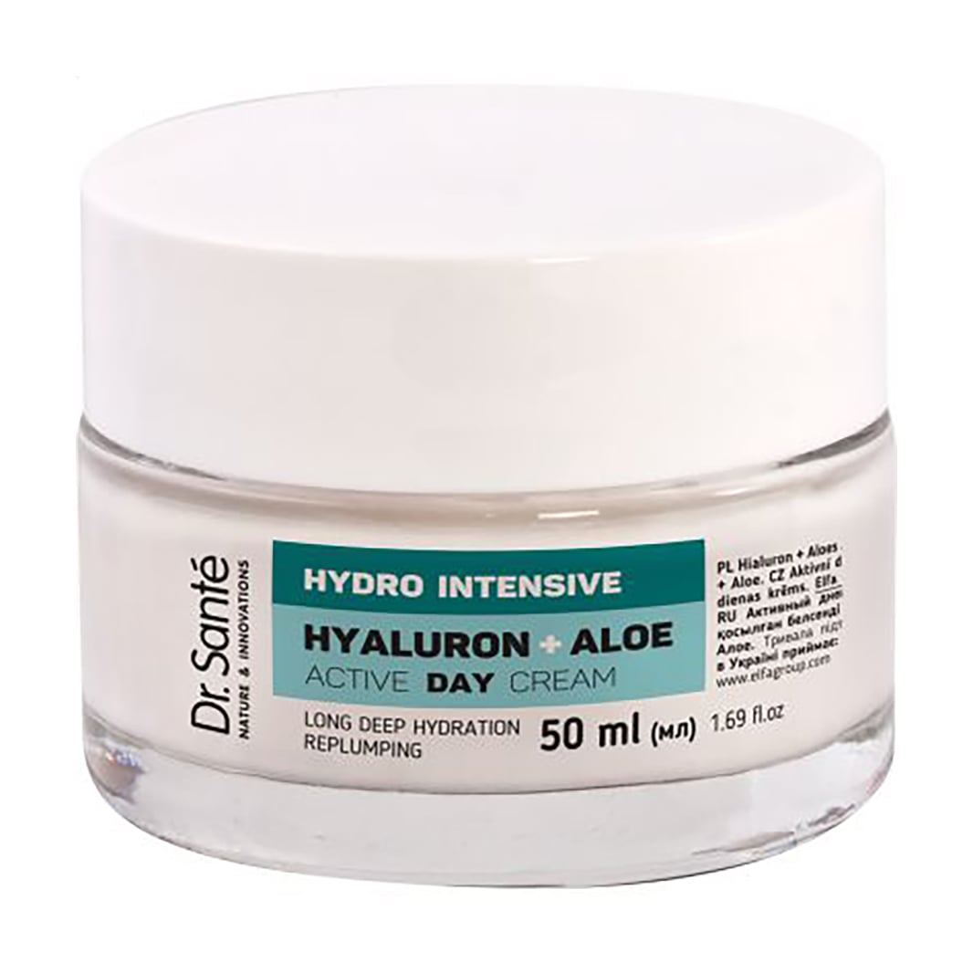 Активний денний крем для обличчя Dr. Sante Hydro Intensive Hyaluron + Aloe Active Day Cream, 50 мл